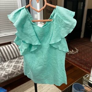 Jacadi Mint Green Ruffle Sleeve Tank Top for Girls - Size: 10 years